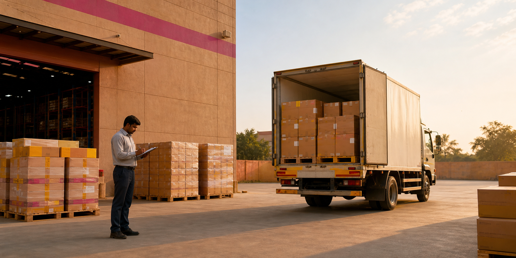 Commodity distribution truck being prepared for dispatch